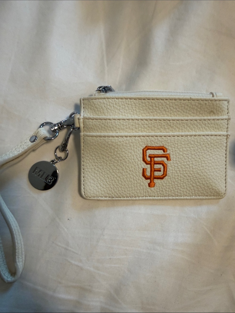 San Francisco Baseball Stitch Hobo Bag in Cream with Red Stitching - Picture 10 of 11